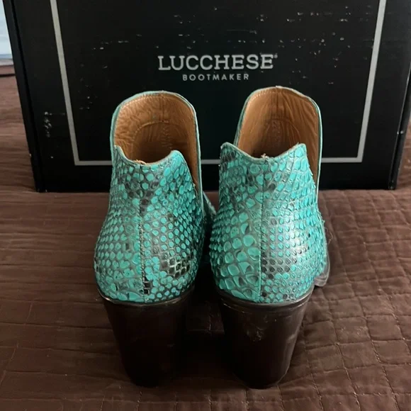 Lucchese Women's Turqoise Snakeskin Boots. Slight scuff on left boot toe pic. - Picture 3 of 5